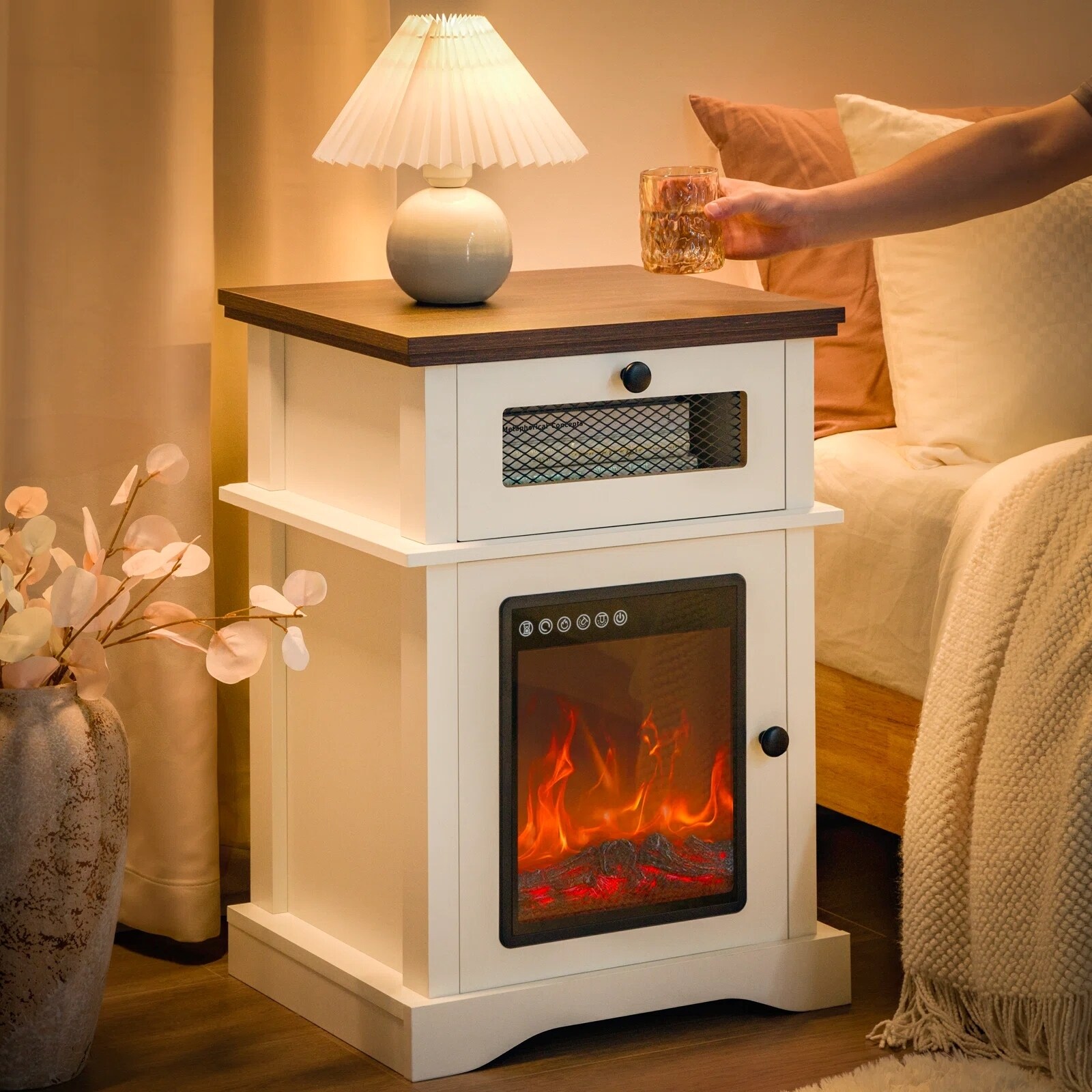 LED Fireplace Nightstand with Drawer - Bed Bath & Beyond - 42323333