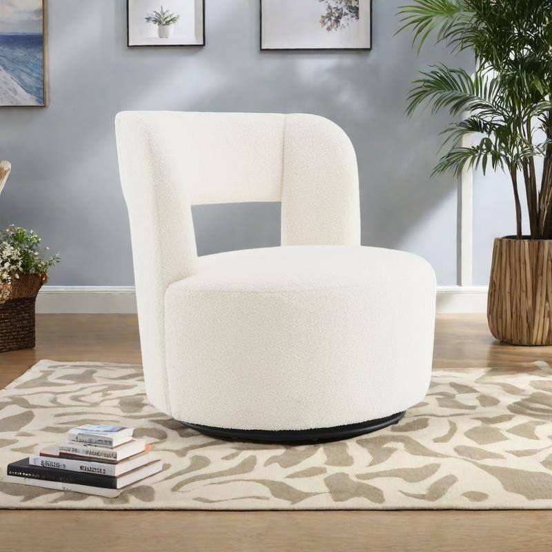 Teddy Fabric Swivel Barrel Chair with 360° Rotation - Cream