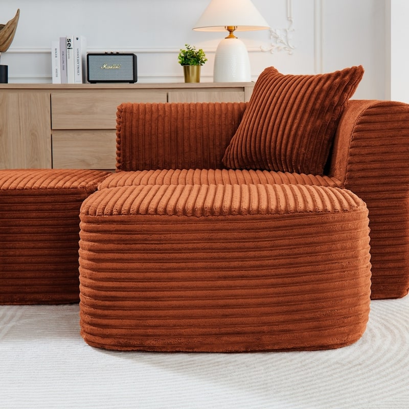 114" Modern Corduroy Modular Sofa with Movable Ottoman for Living Room