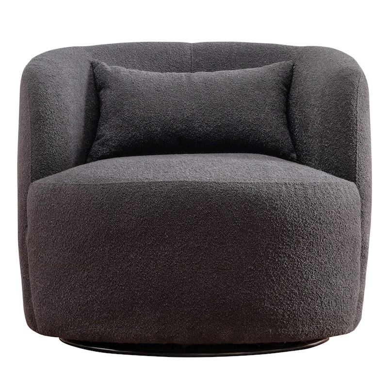 KINWELL 34" Poly Blend Boucle Fabric Upholstered Swivel Armchair
