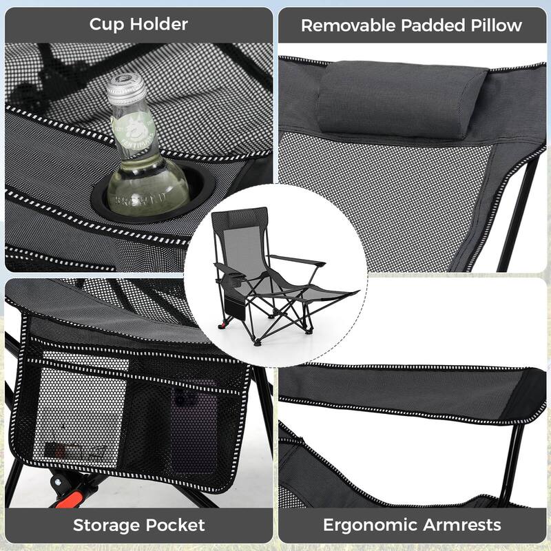 Goplus Camping Lounge Chair with Detachable Footrest & 4-Position - See Details