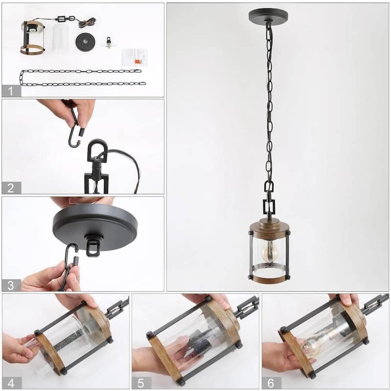Modern Farmhouse 1-Light Cylinder Glass Pendant Light for Kitchen Island Dining Room