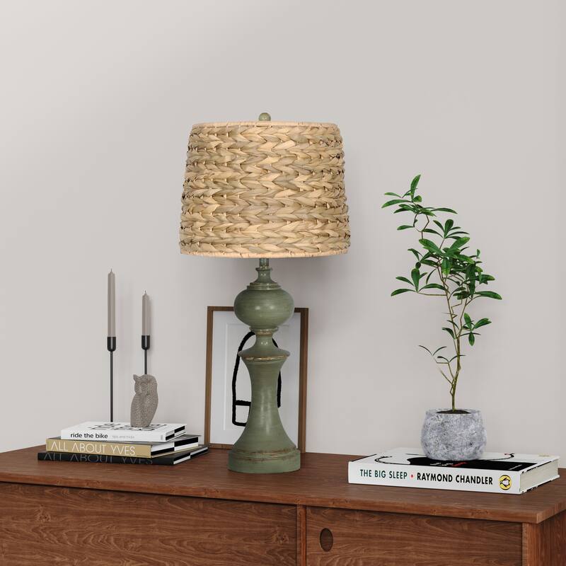 Poly Rattan Table Lamp with Weaved Grass Shade
