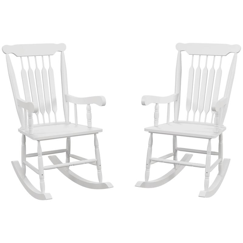 Outsunny Outdoor Wood Rocking Chairs Set of 2, 350 lbs. Porch Rockers with High Back for Garden, Patio, Balcony