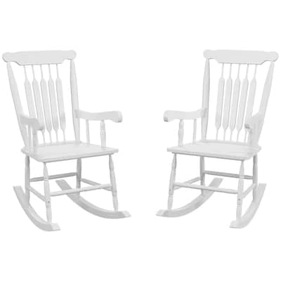 Outsunny Outdoor Wood Rocking Chairs Set of 2, 350 lbs. Porch Rockers with High Back for Garden, Patio, Balcony