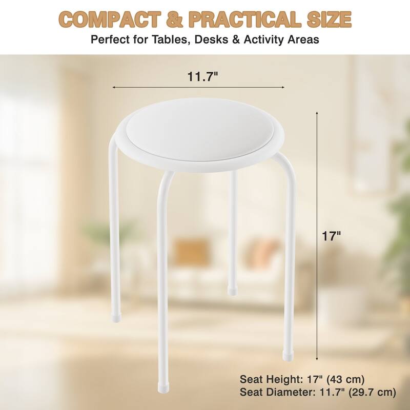 Javlergo Set of 6 Stackable Backless Stools PVC Padded Round Seats with Metal Frame Indoor Outdoor Use for Kitchen Livingroom