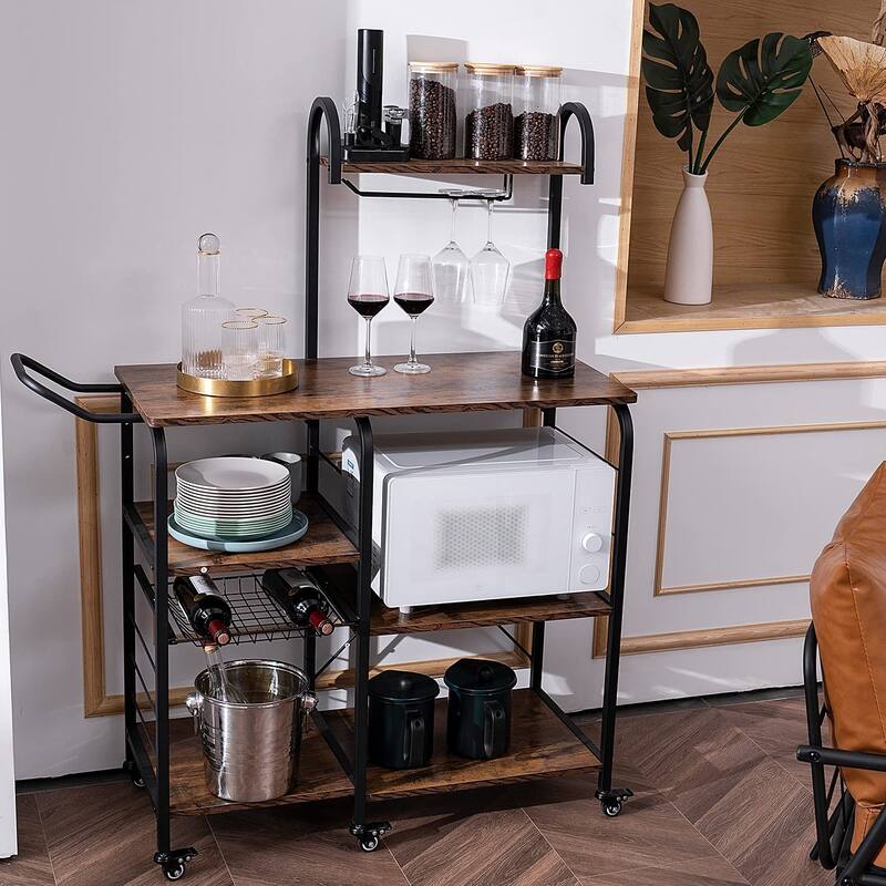 Storage Bar Cart Kitchen Shelf Serving Cart With Wine Rack