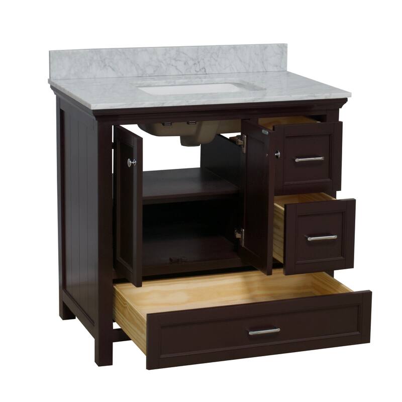 KitchenBathCollection Paige 36" Bathroom Vanity with Carrara Marble Top