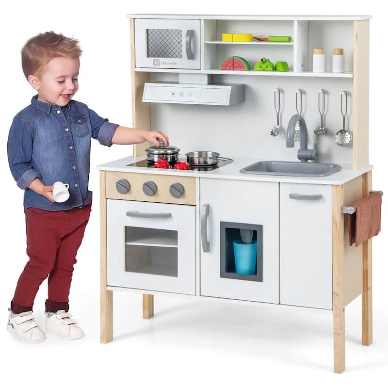 Costway Kids Kitchen Playset Wooden Pretend Play Chef Toy with - See Details