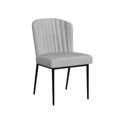 Ole Dining Chair Set of 2, Curved Back, Gray Woven Fabric, Black Metal
