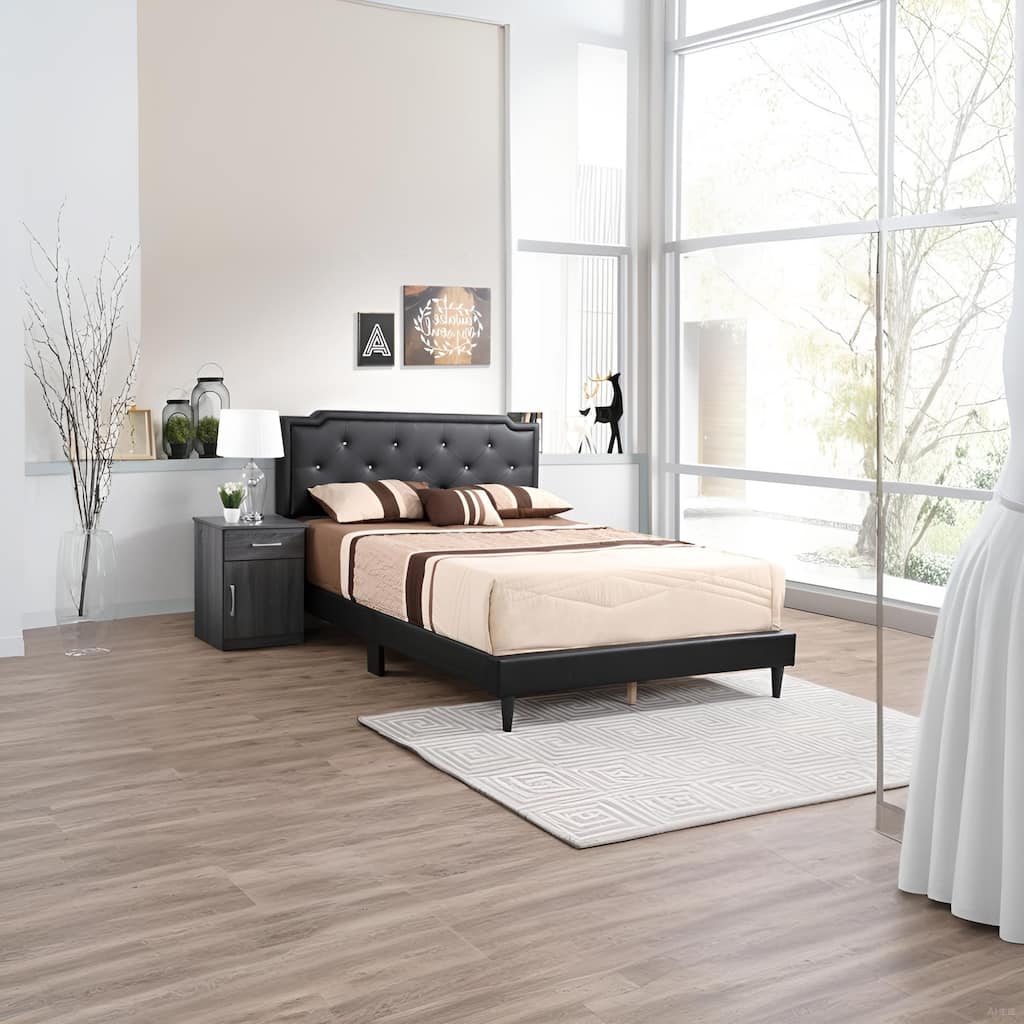 Modern Black Queen Bed with Tufted Headboard and Adjustable Height