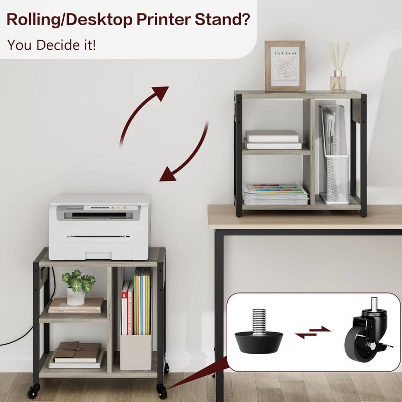 Printer Stand with Charging Station - 11.8" L x 17.3" W x 18.1" H