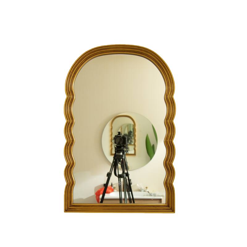 Lumina Golden Scalloped Retro Arched PU Decorative Mirror - Bathroom, Bedroom, Living Room - Golden,Silver