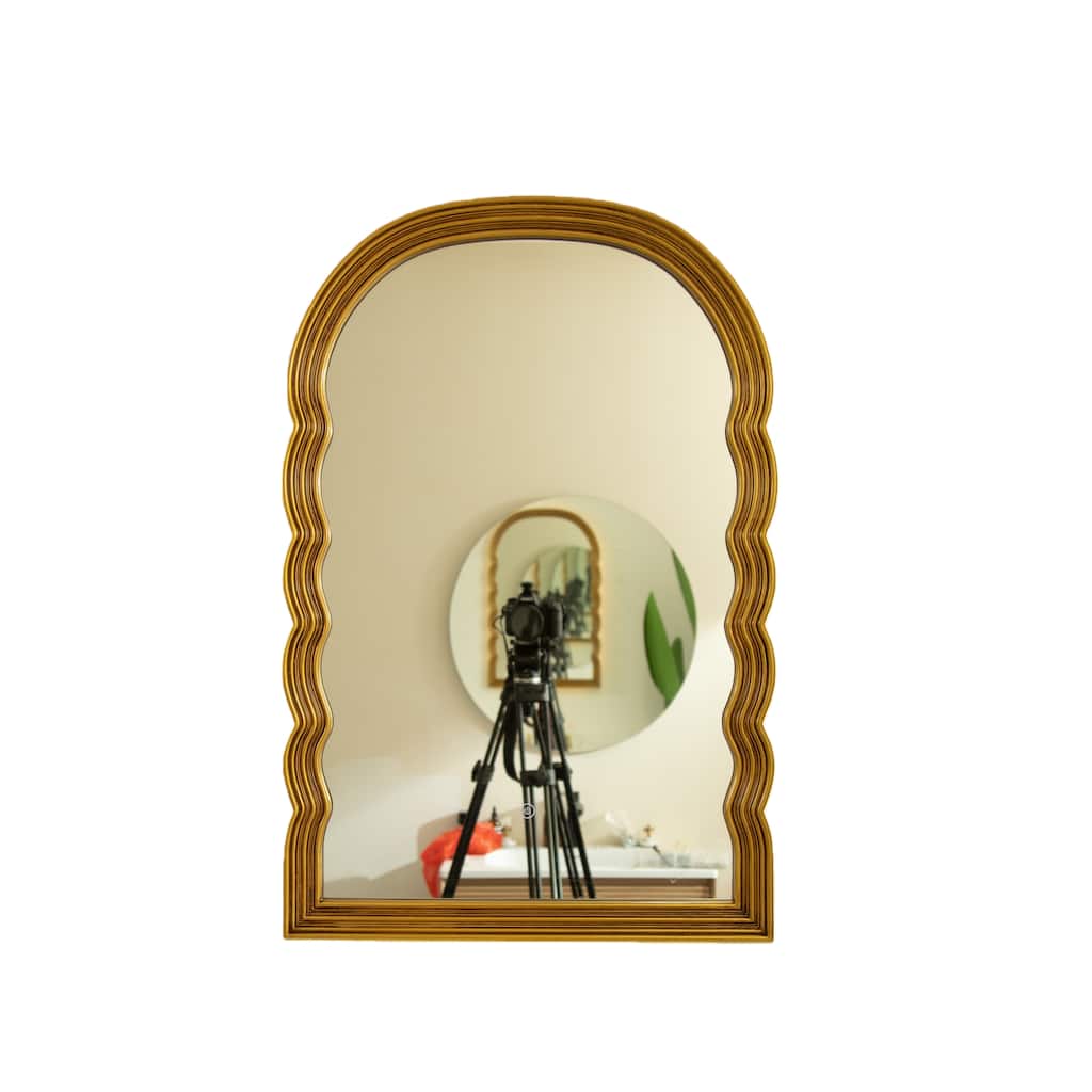 Lumina Golden Scalloped Retro Arched PU Decorative Mirror - Bathroom, Bedroom, Living Room - Golden,Silver