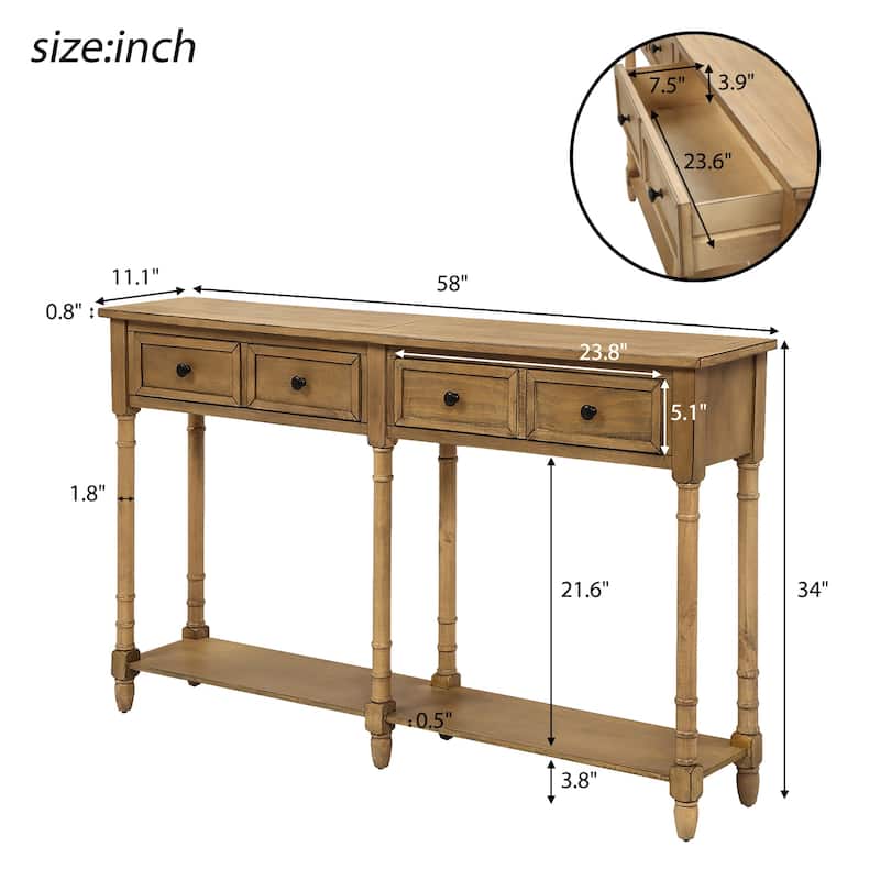 Console Table Sofa Table with Two Drawers and Bottom Shelf