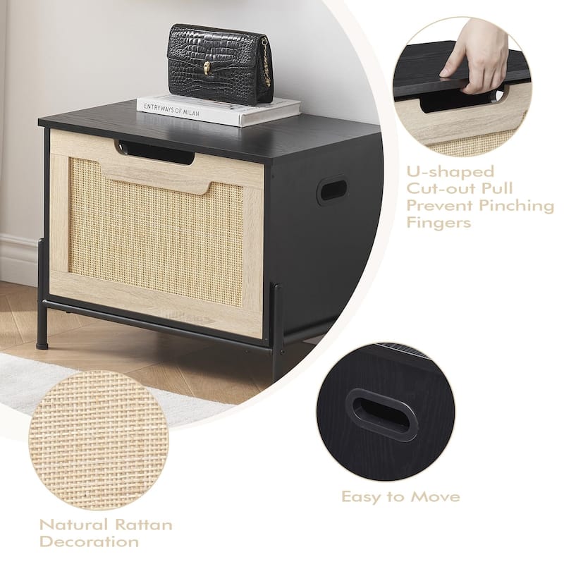 Square Rattan Foot Rest Stool, Storage Entryway Bench for Small Spaces, Storage Ottoman for Living Room Coffee Table,
