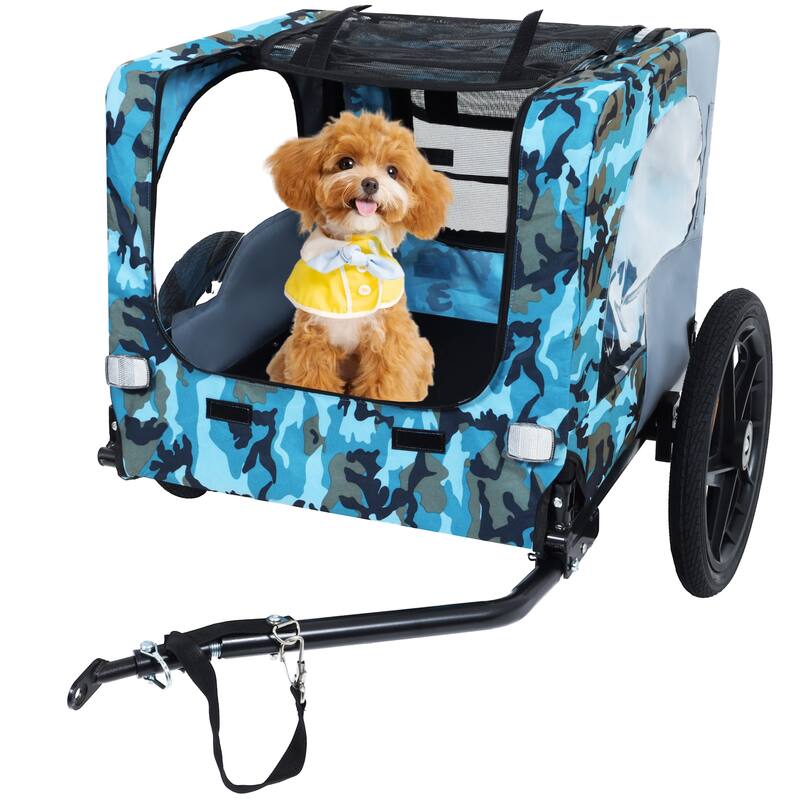 Outdoor Collapsible Pet Bike Trailer With 16-Inch All-Terrain Wheels & Universal Hitch-Foldable Dog/Cargo Carrier Cart