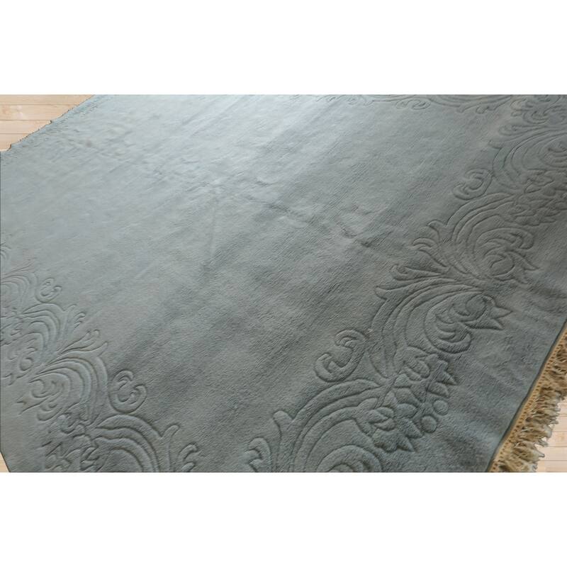 12x20 Oversize Hand Knotted Wool Light Blue Aubusson Savonnerie Plush Pile Rug - 12' x 20'