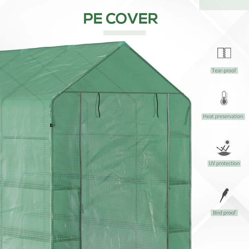 7ft x 5ft Walk-in Greenhouse with PE Cover, 3-Tier Shelves, Steel Frame, Roll-Up Zipper Door for Plants