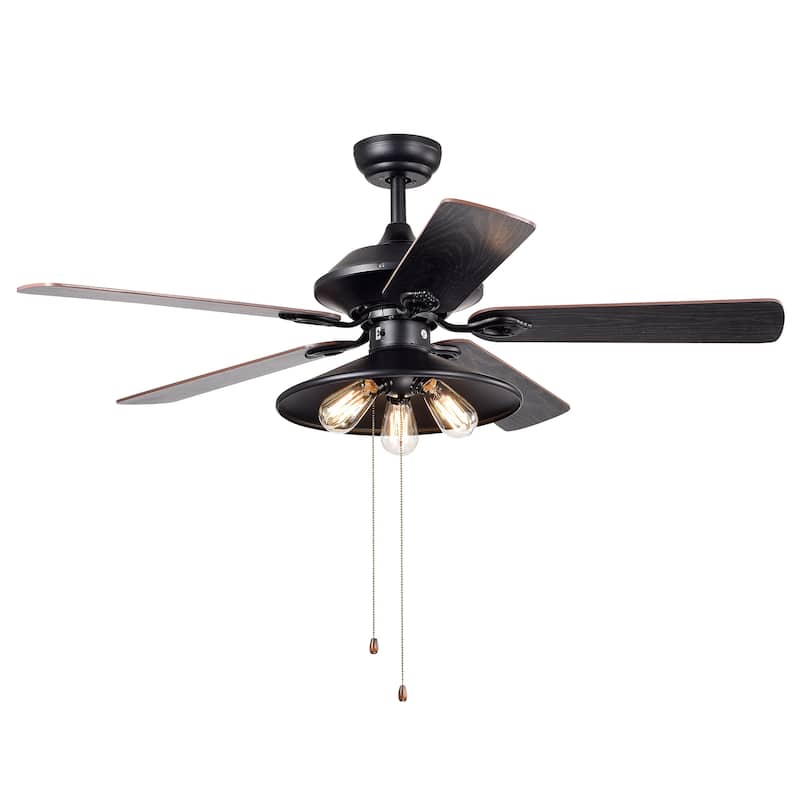 Upille 3-light Metal 5-blade 52-inch Matte Black Ceiling Fan (Optional Remote Available)