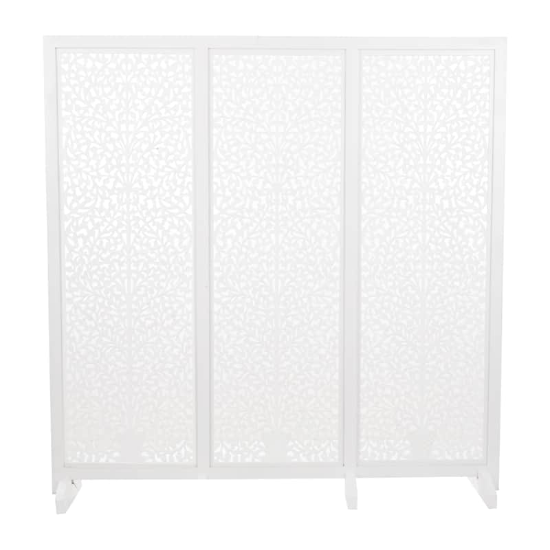 Wooden Floral Partition or Freestanding Carved Partition Room Divider Screen with 4 Feet - Black or White- Roche River Décor
