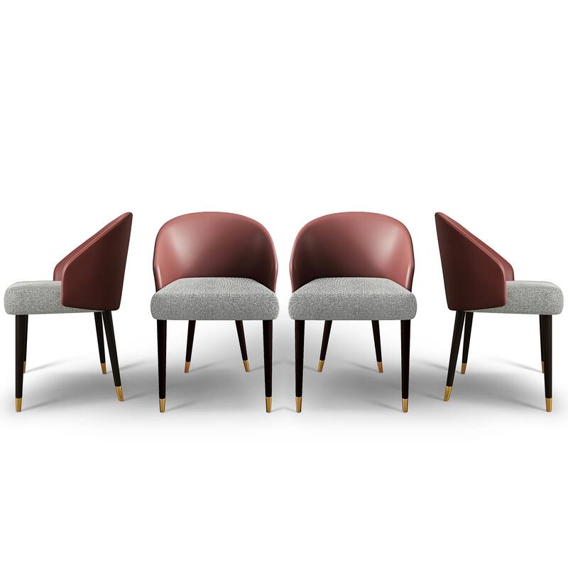 Modern Faux Leather and Fabric Upholstered Back Armchair Dining Chair Or Side Chair (Set of 4)
