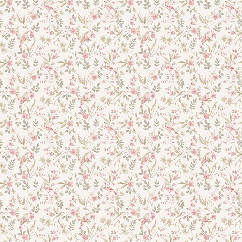 Galerie Wallcoverings Miniatures 3 Collection Garden Bird Matte Finish Vinyl on Non-woven Wallpaper Roll - 33-feet long x 21-inches wide - Pink/Taupe