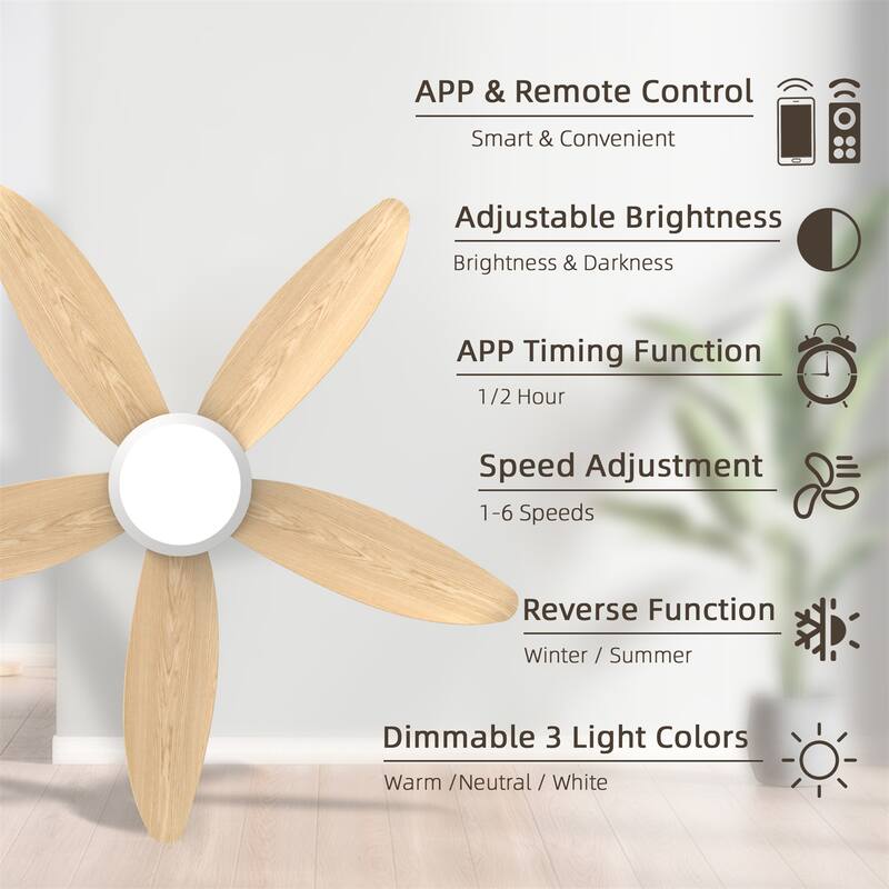 42" Wood Grain Finish Blades High Airflow Plug-in ABS Blade Ceiling Fan Light