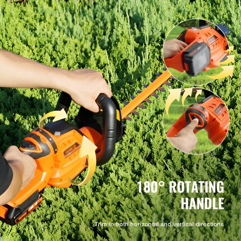 Orange Steel Cordless Hedge Trimmer, 20.5" Blade, Rotating Head - 35.43±0.4 x 8.27±0.4 x 7.48±0.2 inch