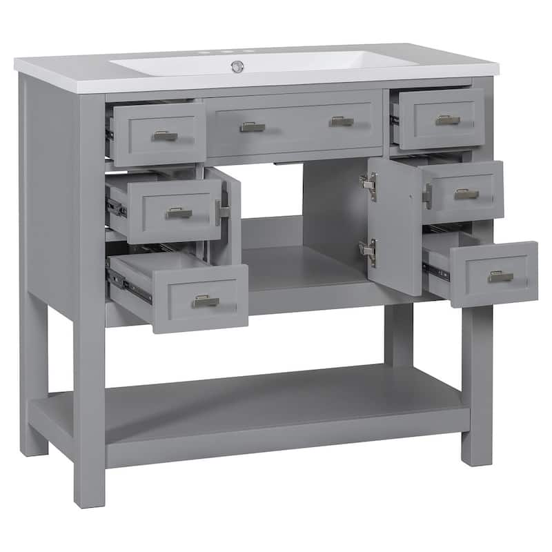 36'' Modern Bathroom Bathroom Vanity with Sink and 6 Drawers，2 Soft Closing Doors