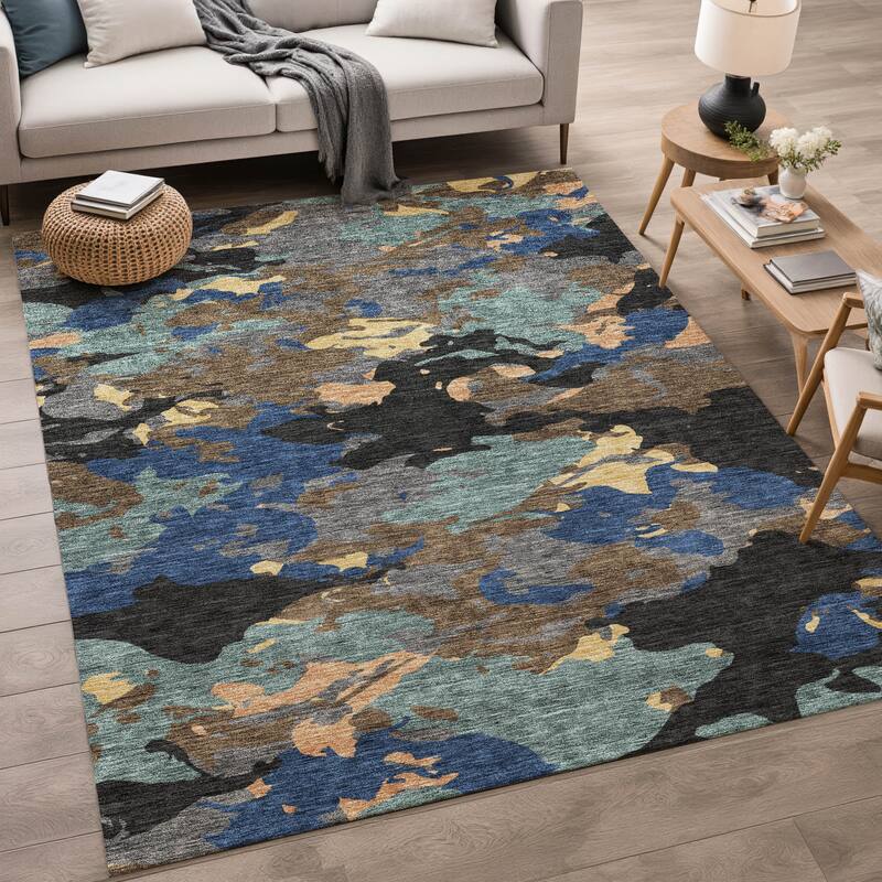 Machine Washable Indoor/ Outdoor Abstract Mexi Chantille Rug