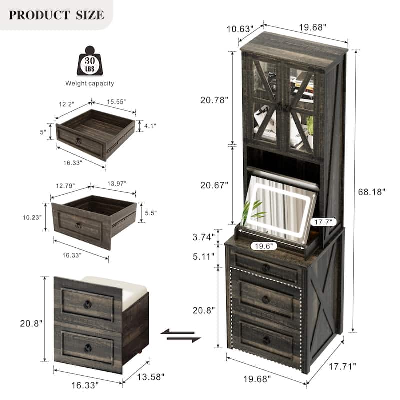 Makeup Vanity with Led Light and Hidden Storage