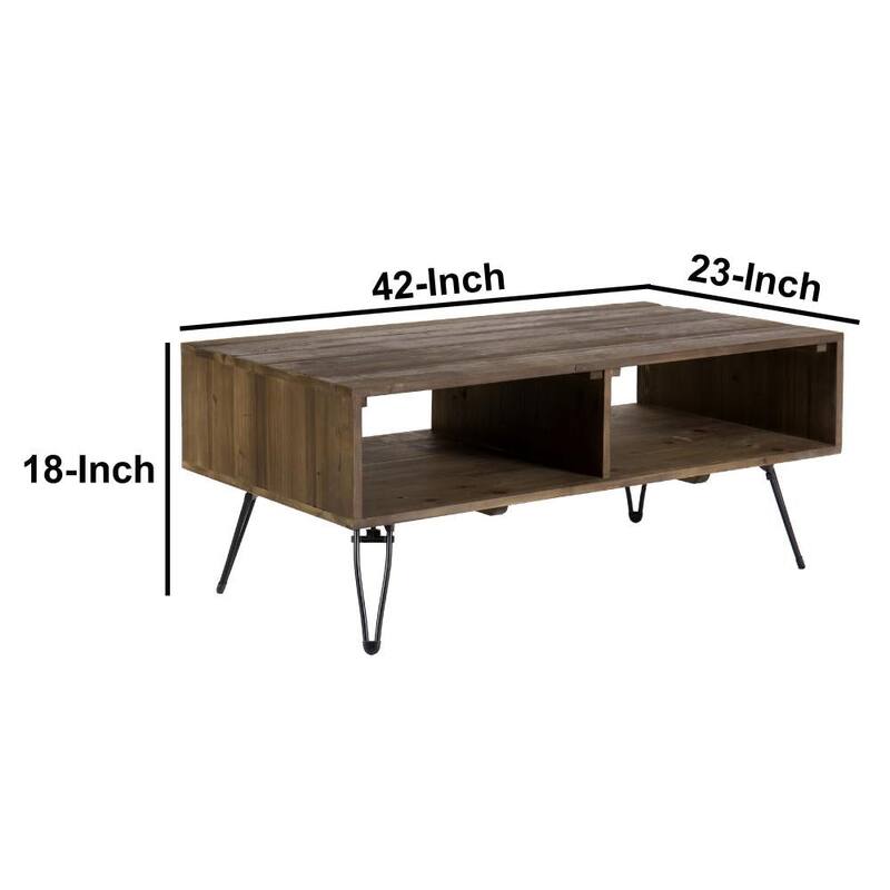 Betsy 42 Inch Reclaimed Wood Rectangle Farmhouse Coffee Table With Storage - Natural Brown - 18 H x 42 W x 23 L Inche