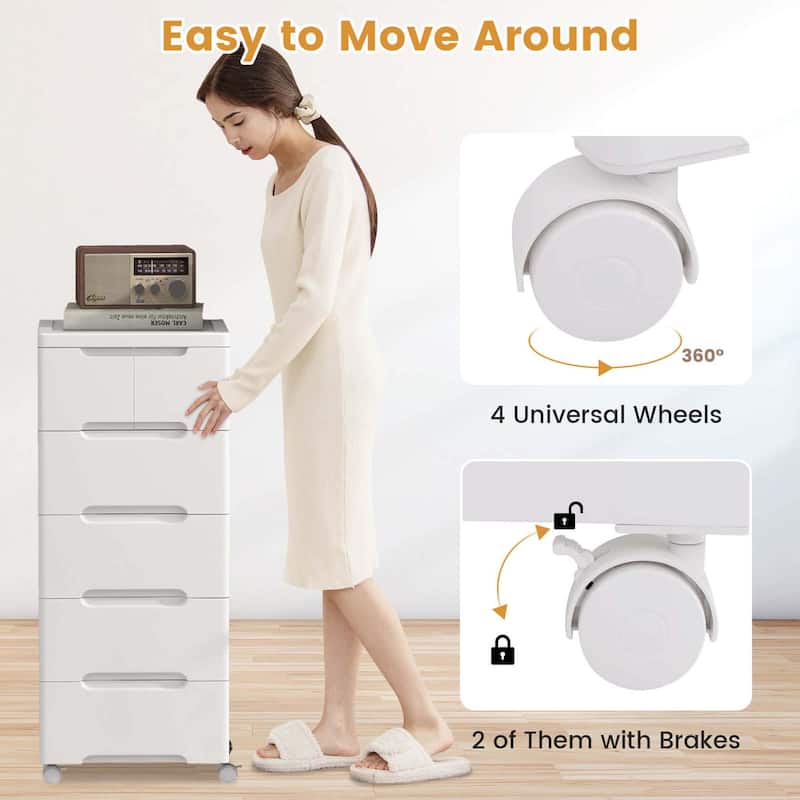 Costway 1 PCS 6-Drawer Plastic Rolling Storage Cart with 4 Universal - See Details