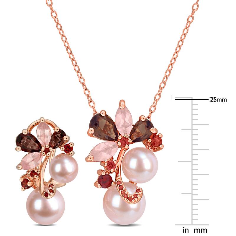 Miadora Sterling Silver Cultured Freshwater Pearl and Gemstone Necklace and Earring Set