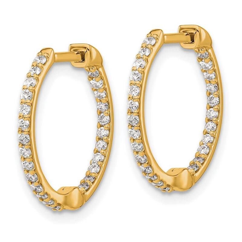 Curata 14k Diamond In and Out Hinged Hoop Earrings - 16x17mm Wide 2mm Thick