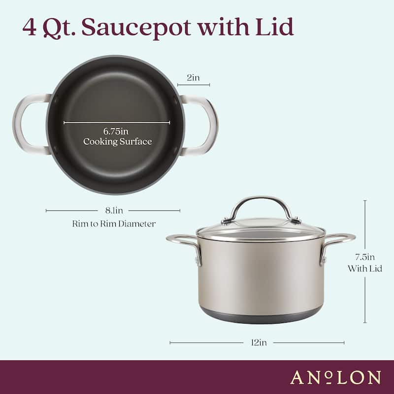 Achieve Hard Anodized Nonstick Saucepot with Lid, 4 Quart, Teal