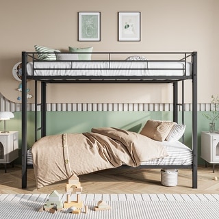 Sturdy Metal Bunk Bed Twin Over Twin with shelf and Slatted, Black