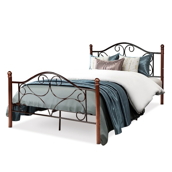 Costway Full Size Steel Bed Frame Platform Stable Metal Slats Headboard Footboard New - Chocolate