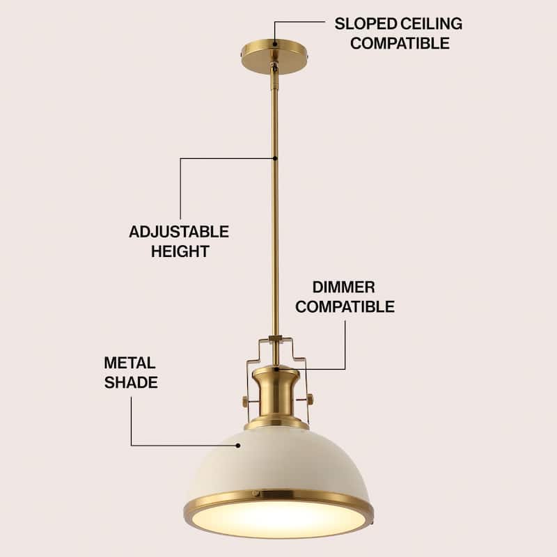 Deere Adjustable Iron/Glass Vintage LED Dome Pendant, by JONATHAN Y