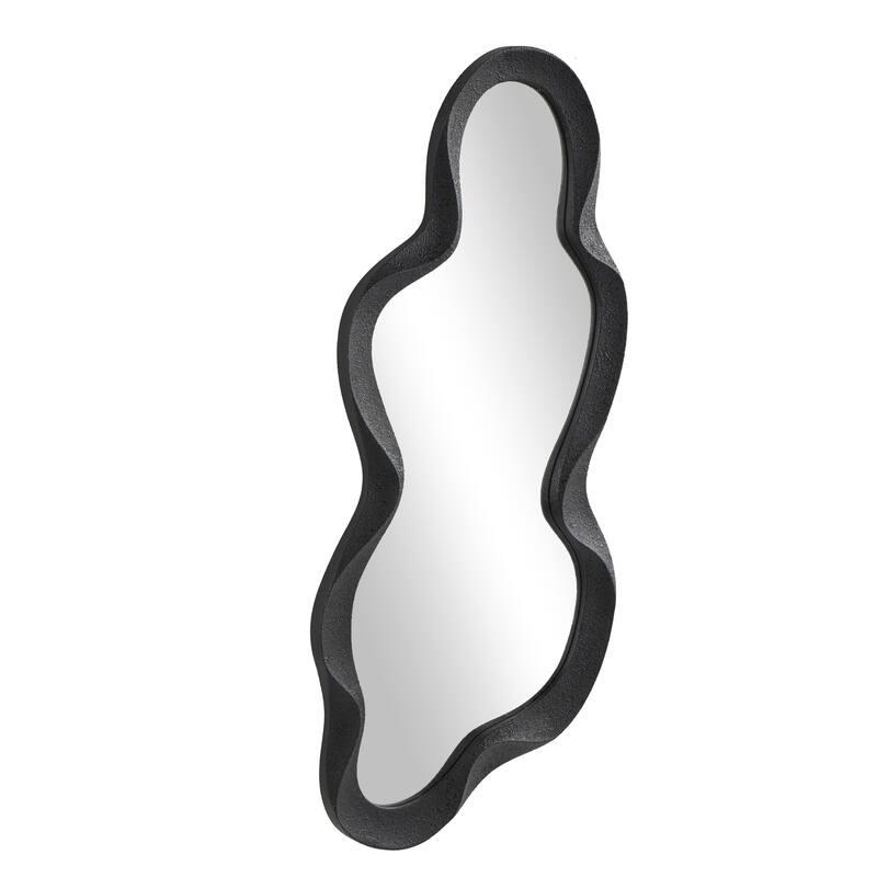 White or Black Wood Wavy Room Wall Mirror with Dimensional Frame