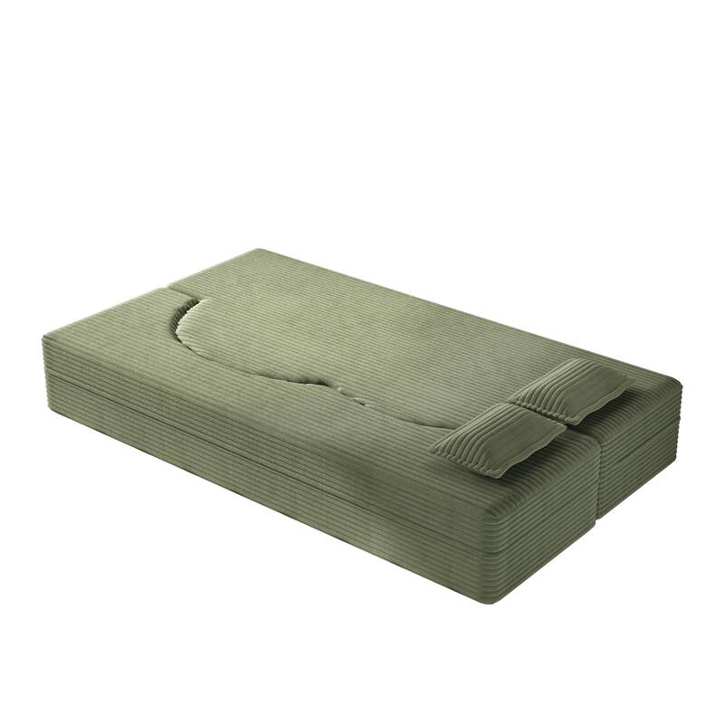 Convertible Floor Sofa with Corduroy Fabric, Twin Mattress & No Assembly