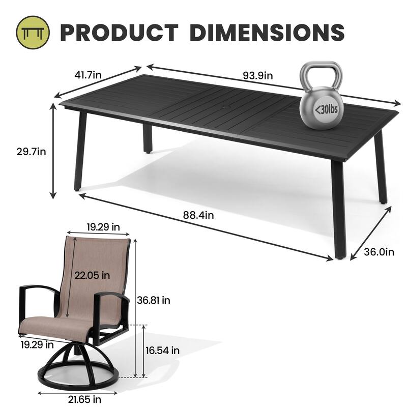 7/9-Piece Patio Dining Set Aluminum Dining Table and Sunbrella Swivel Chairs