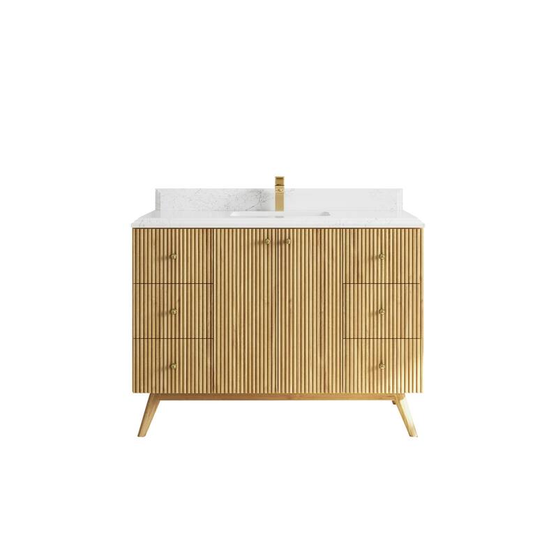 Willow Collections 48 in. W x 22 in. D Pasadena Solid Teak Single Sink Bathroom Vanity with Countertop - 1.5"Empira - Light Natural