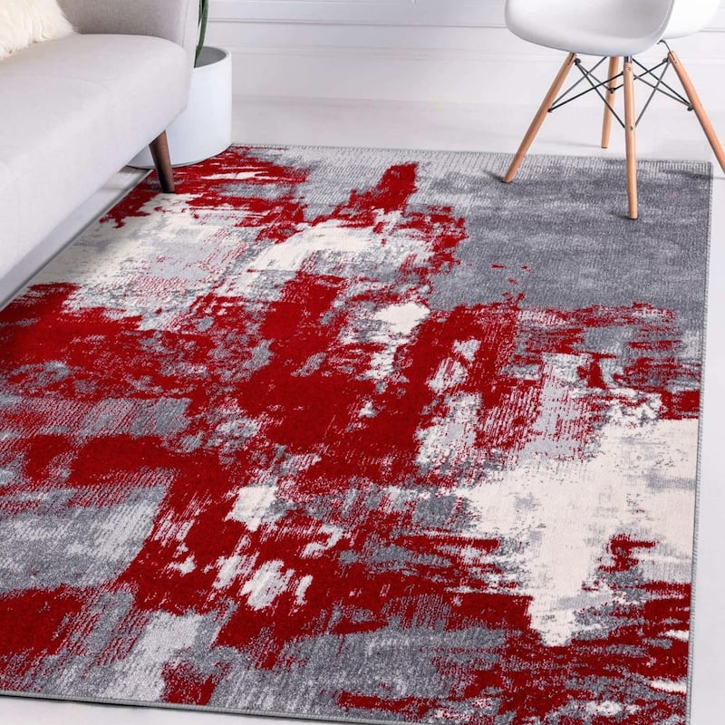 Luxe Weavers Distressed Abstract Area Rug - 6' x 9' - Red