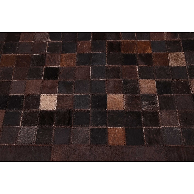ECARPETGALLERY Handmade Cowhide Patchwork Dark Brown Leather Rug - 8'1 x 10'0