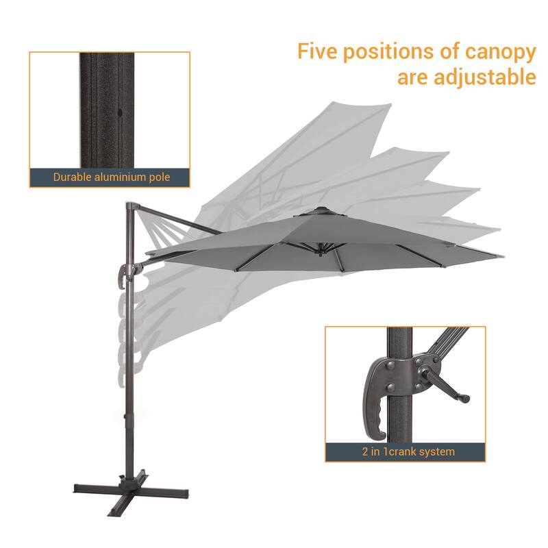 LIVOOSUN 11FT Cantilever Patio Umbrella 240g Solution-Dyed Fabric