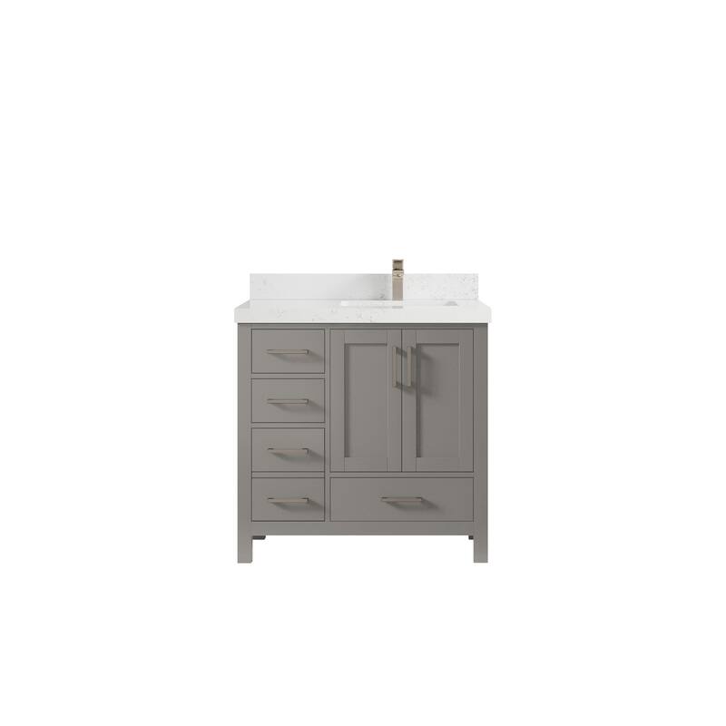 Willow Collections 36 in. W x 22 in. D Malibu Right Offset Sink Bathroom Vanity with Countertop - 2" Empira White - Elephant Skin Gray