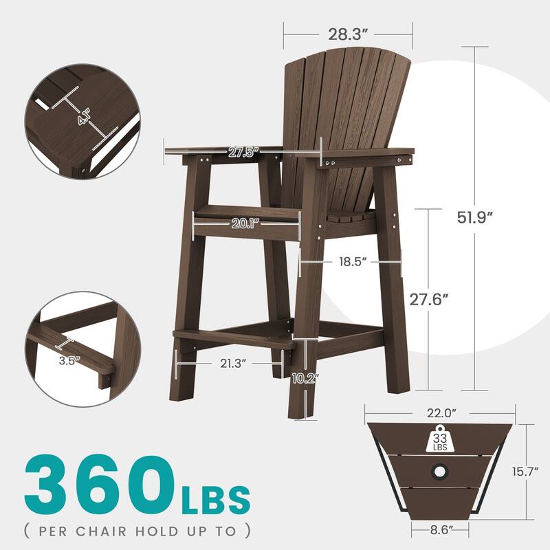 Outdoor Tall Adirondack Chair Set of 2 with Connecting Tray