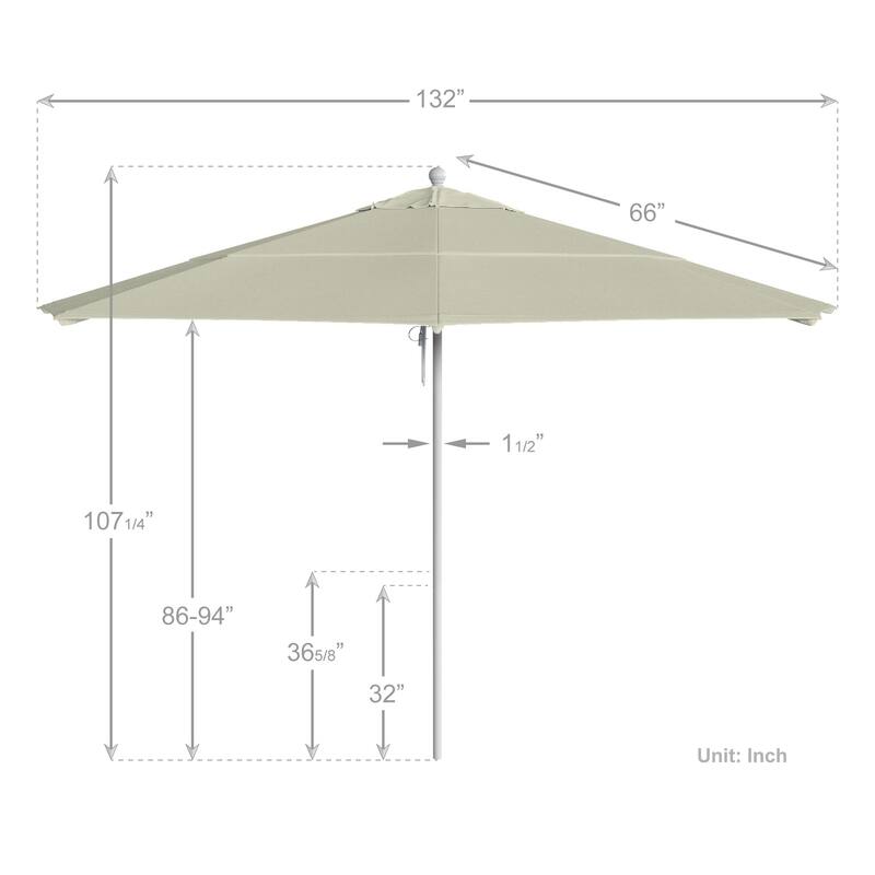 California Umbrella 11' Rd Aluminum Frame, Fiberglass Rib Market Umbrella, Push Open, White Finish, Pacifica Fabric